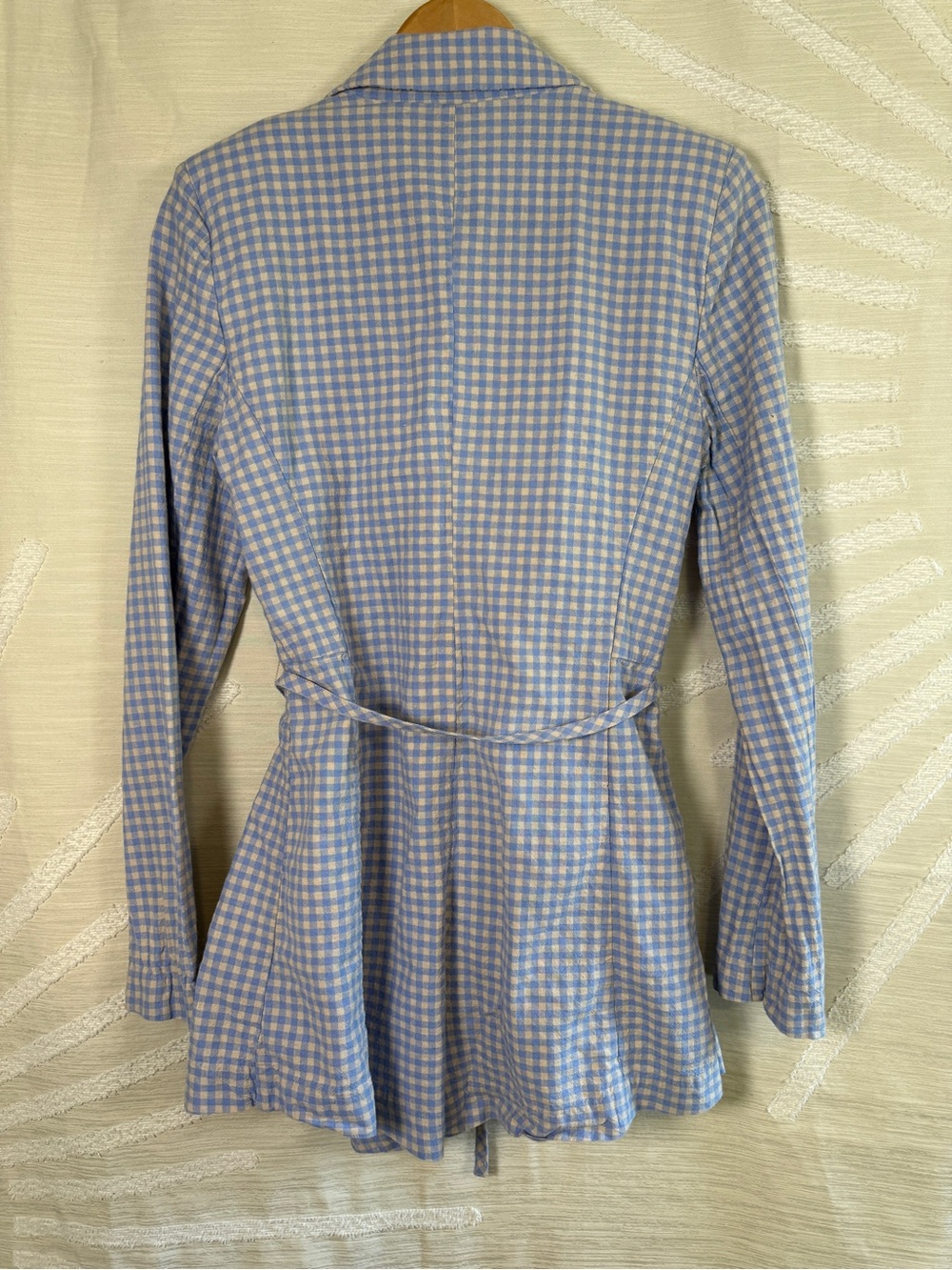 Free People Sweet & Salty Gingham Romper Women’s Size 6 Blue Linen Blend - Picture 3 of 9
